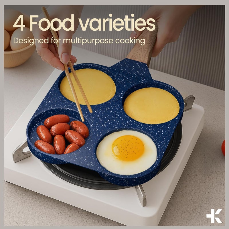BAKKENMASTER 4-Cup Nonstick Frying Egg Pan Blue Marble, Granite Pancake Pan, PFOS & PFOA Free, Die-Cast Aluminum with Heat-Resistant Handle, 500°F Stove-Safe, Compatible with Induction, Gas & Electric Cooktops - Image 3